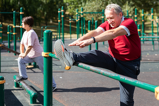 Couple Who Visited Chiropractor Exercising at a Park in Brandon FL To Help With Their Slip and Fall Injury